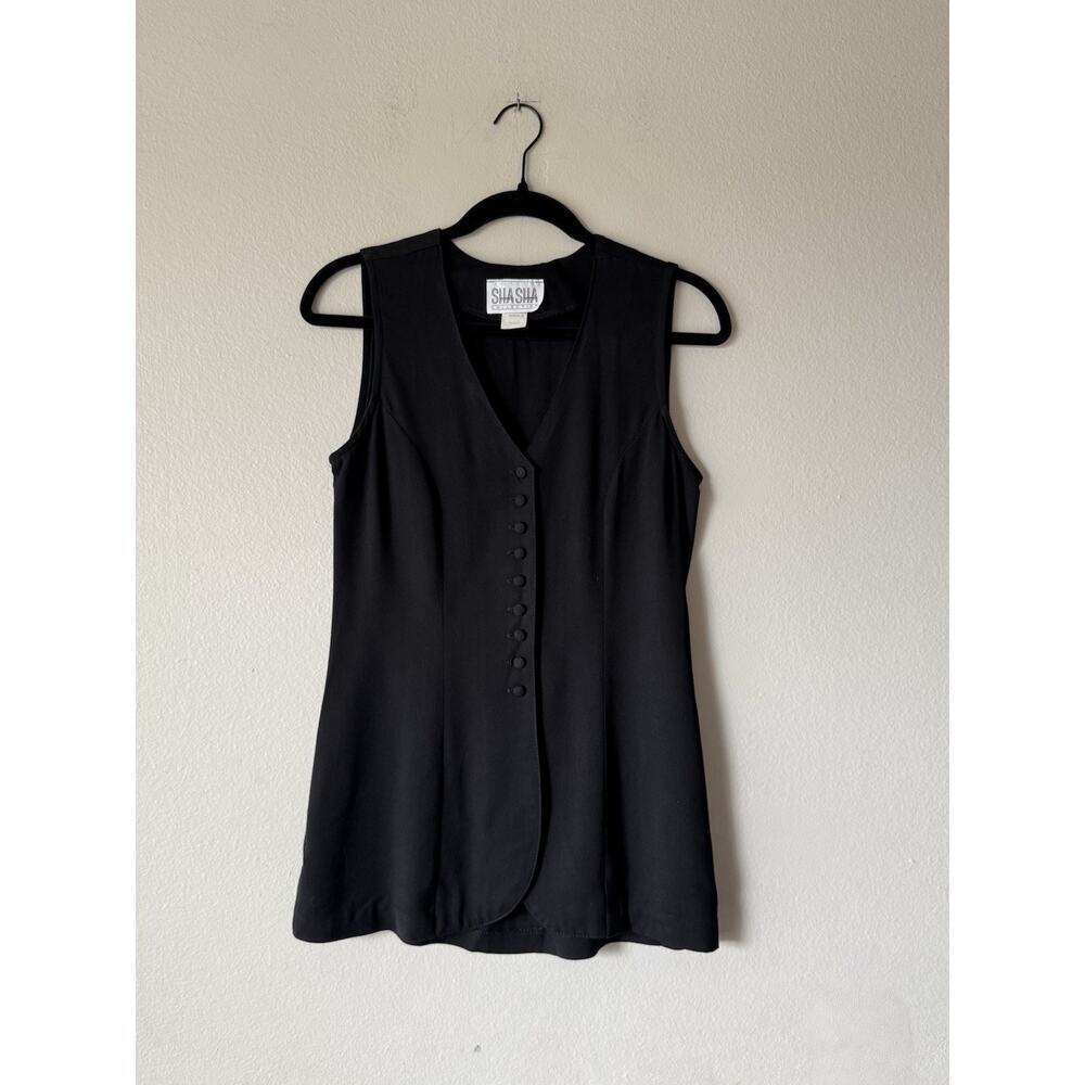 Vintage Shasha Collection Size Small 90s Black Button Front Sleevesless Vest‎